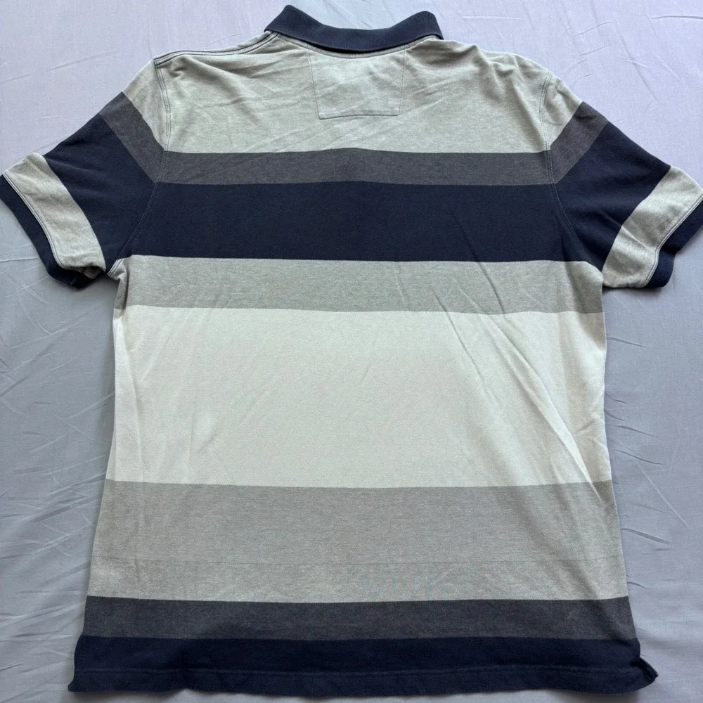 Banana Republic Men XL Polo Shirt Blue Grey Striped Elephant Logo Short Sleeve